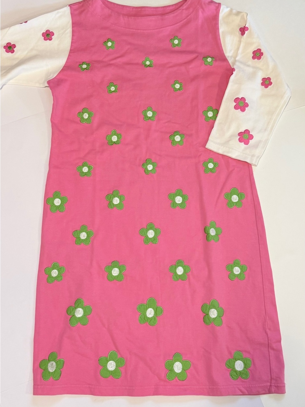 Vintage Michael Simon Lite Pink Floral Appliqué Cotton Shift Dress Size M